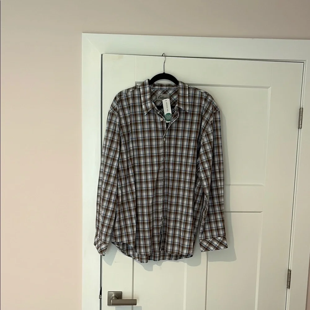 Classic Brown Plaid Casual Button Down Shirt - Picture 1 of 2